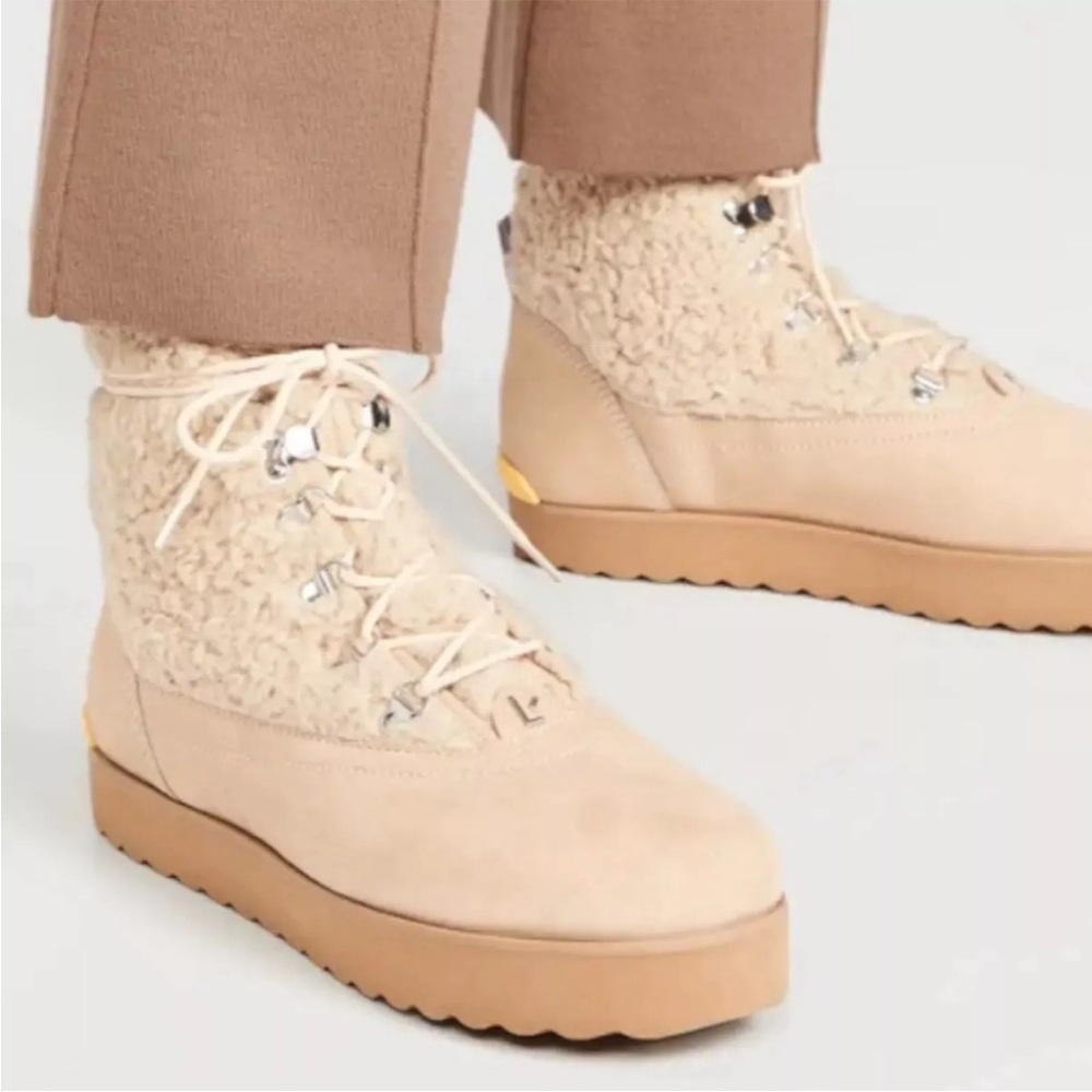 Larroude Vail fur Boots in‎ Sand & Cream Sz 11 NEW